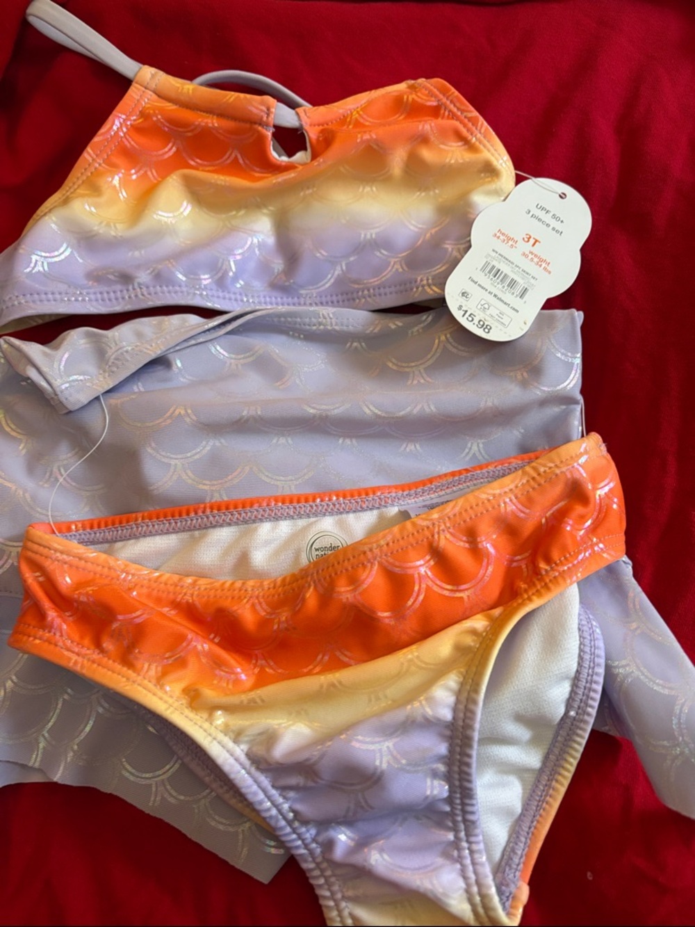 wonder nation Orange, Lavender Gradient Mermaid Bikini Set